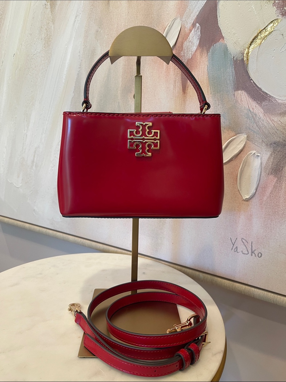 Tory Burch Scarlet Red Leather Mini Top-Handle Crossbody